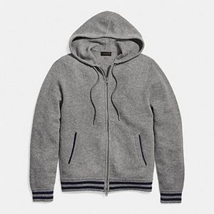NWT COACH  $350 BASEBALL ZIP HOODY LIGHT GREY 100%MERINO WOOl SZ SMALL